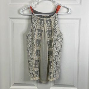 Hint of Mint Lace High Neck Tank Halter Mixed Media Boho Festival Summery Sz S